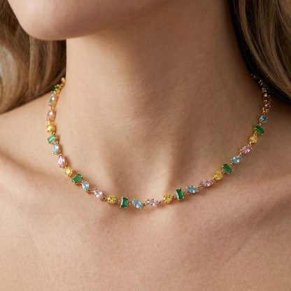 GLOWY RAINBOW ~ ACCIAIO INOSSIDABILE - Collana Tennis choker con Cubic Zirconia