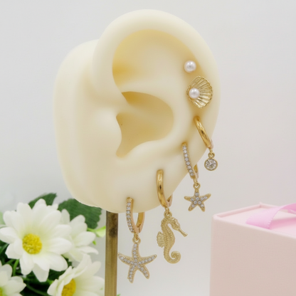 CALYPSO Set 6 orecchini marini - ACCIAIO INOSSIDABILE - 6 Orecchini pendenti con cubic zirconia