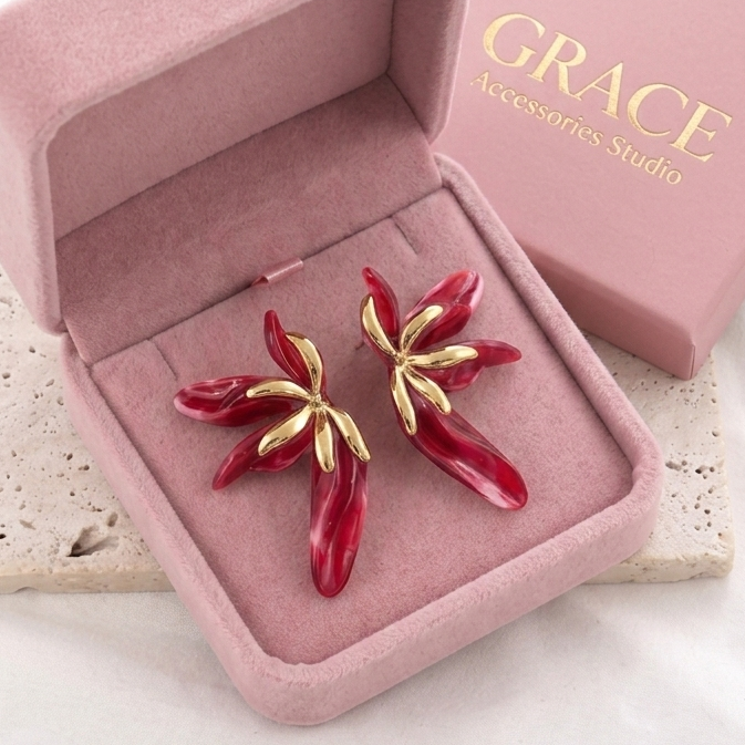NINFEA ~ paio ORECCHINI maxi bottone con petali in acciaio inossidabile a forma di fiore