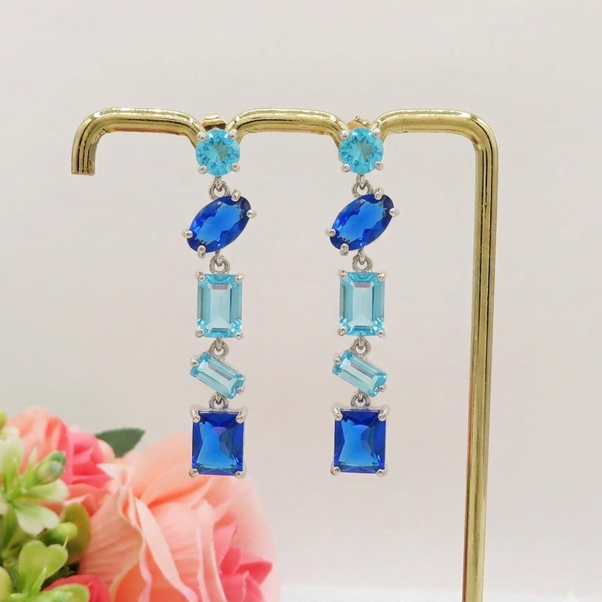 PRISM PENDANTS ~ paio Orecchini ACCIAIO INOSSIDABILE pendenti con pietre in cubic zirconia