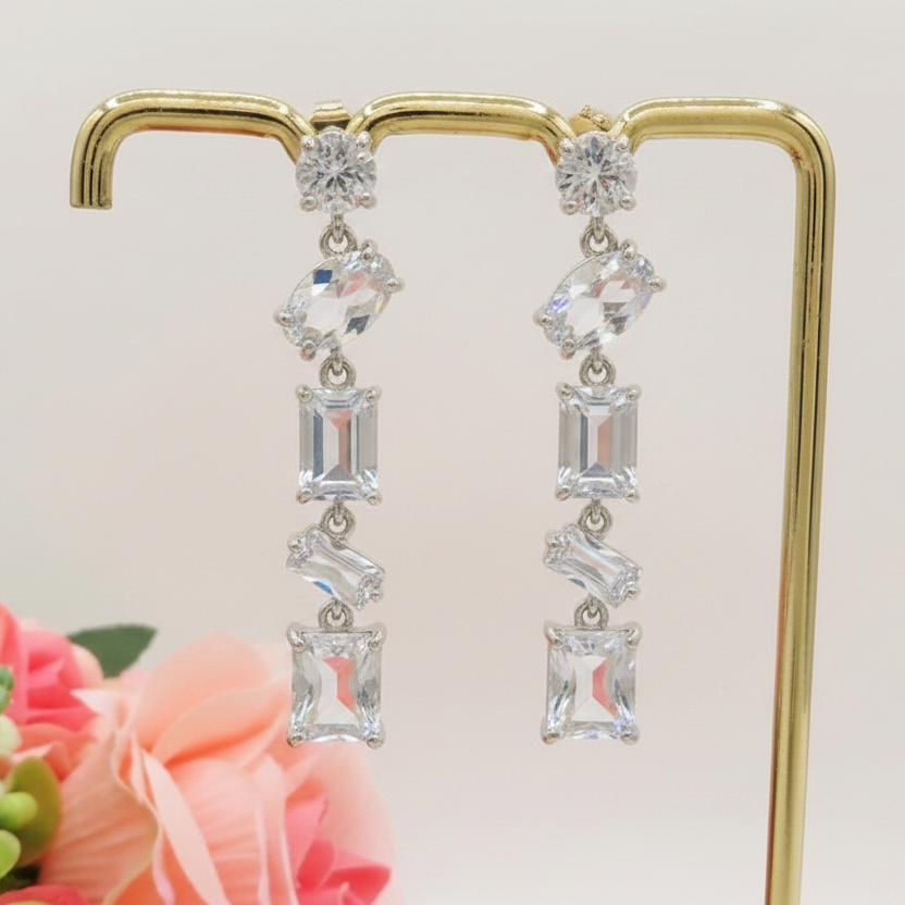 PRISM PENDANTS ~ paio Orecchini ACCIAIO INOSSIDABILE pendenti con pietre in cubic zirconia