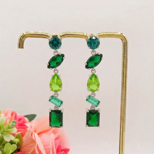 PRISM PENDANTS ~ paio Orecchini ACCIAIO INOSSIDABILE pendenti con pietre in cubic zirconia