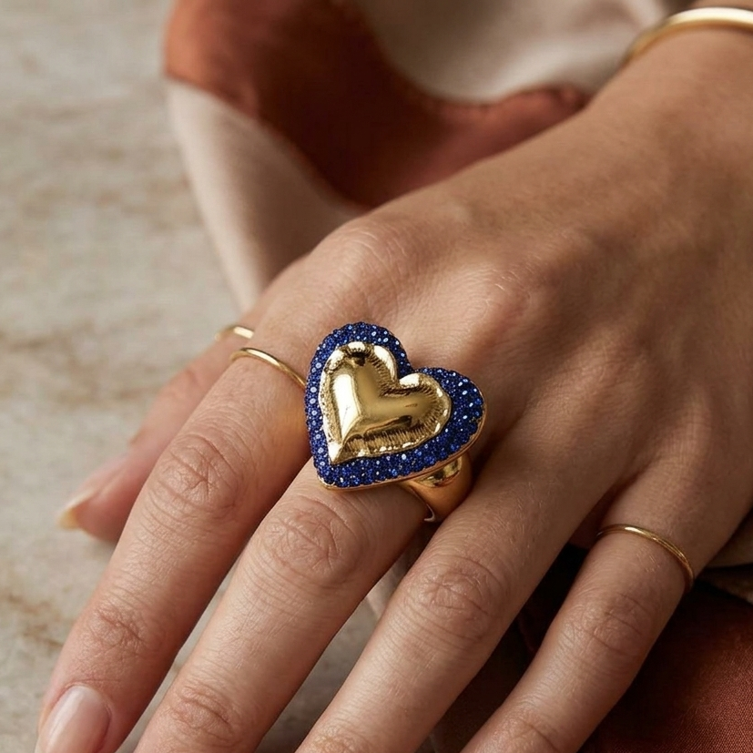 MICHELLE Anello - ACCIAIO INOSSIDABILE Cocktail ring a cuore regolabile con cubic zirconia