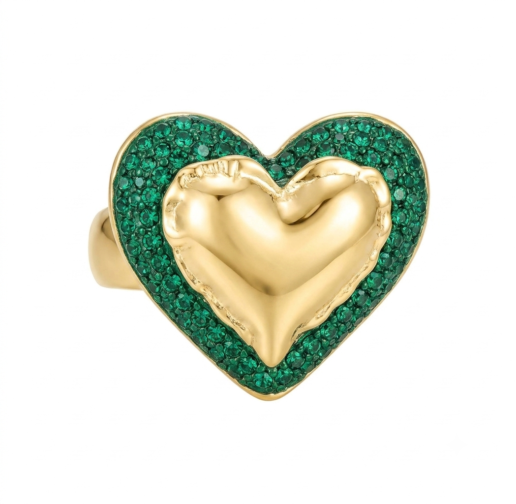 MICHELLE Anello - ACCIAIO INOSSIDABILE Cocktail ring a cuore regolabile con cubic zirconia