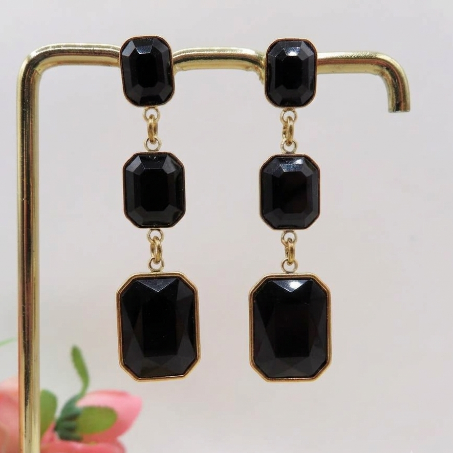 MARGOT DOUBLE SQUARE ~ ACCIAIO INOSSIDABILE ~ Orecchini pendenti con pietre sfaccettate