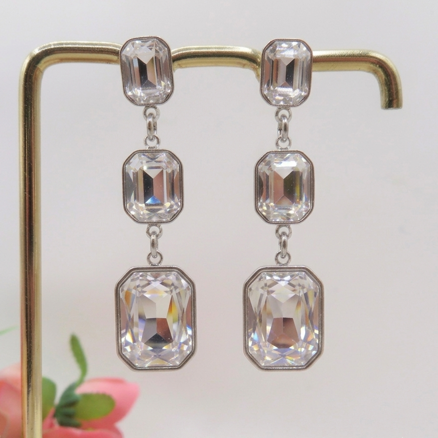 MARGOT DOUBLE SQUARE ~ ACCIAIO INOSSIDABILE ~ Orecchini pendenti con pietre sfaccettate