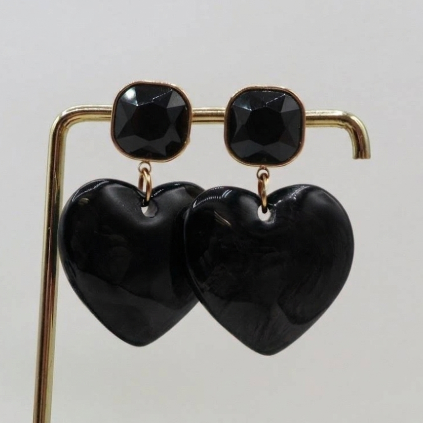 DOLCE VITA ~ paio ORECCHINI con cuore XL in acciaio inossidabile e punto in cubic zirconia