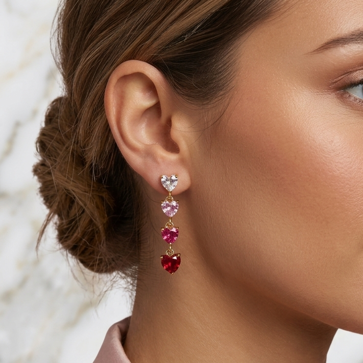 CHERIE DEGRADE' PENDENTI - acciaio inossidabile- Orecchini pendenti in cubic zirconia a forma di cuore