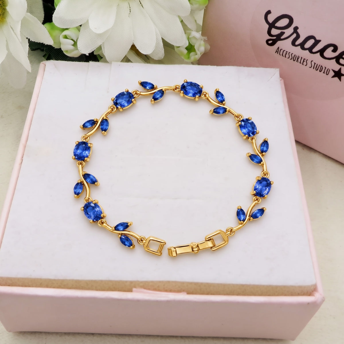 ROSAMUND ~ ACCIAIO INOSSIDABILE - Bracciale Tennis floreale con Cubic Zirconia