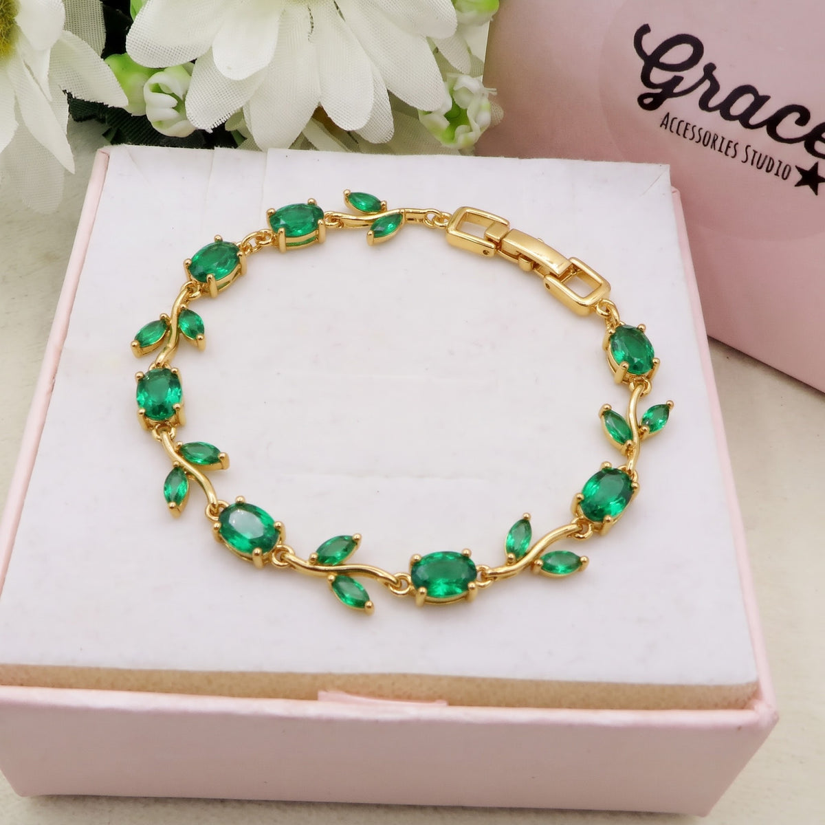 ROSAMUND ~ ACCIAIO INOSSIDABILE - Bracciale Tennis floreale con Cubic Zirconia