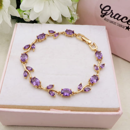 ROSAMUND ~ ACCIAIO INOSSIDABILE - Bracciale Tennis floreale con Cubic Zirconia
