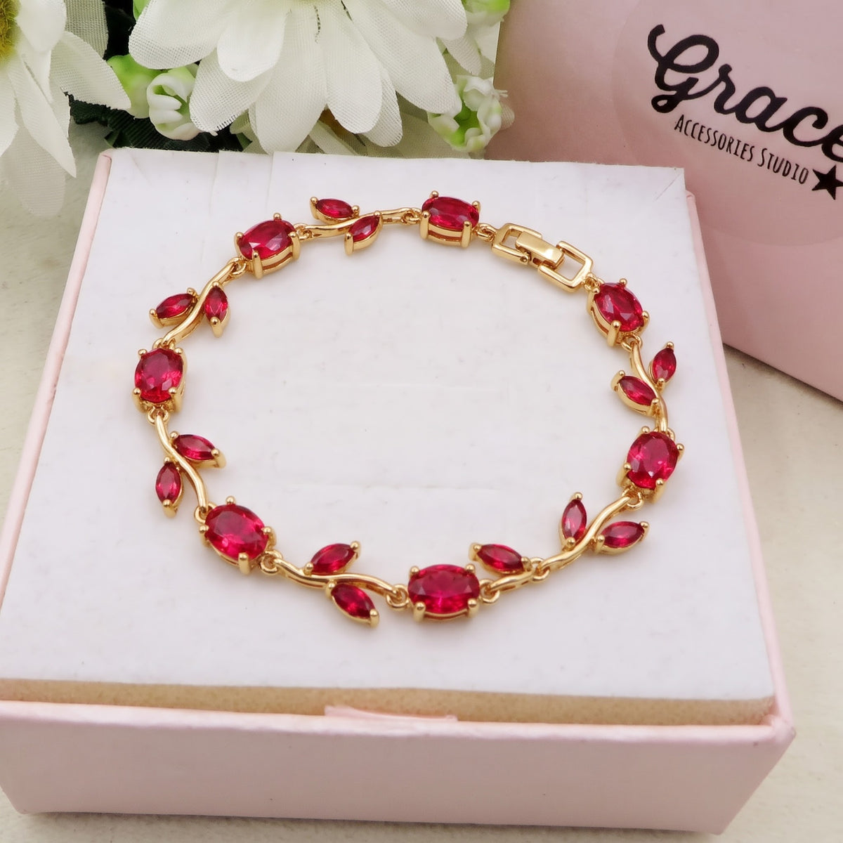 ROSAMUND ~ ACCIAIO INOSSIDABILE - Bracciale Tennis floreale con Cubic Zirconia