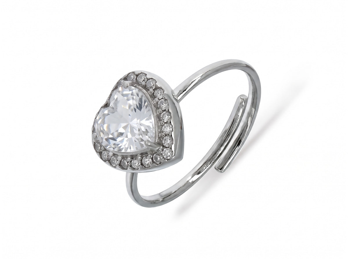 BLAIR ~ ACCIAIO INOSSIDABILE ~ Anello a cuore con Cubic Zirconia- Regolabile