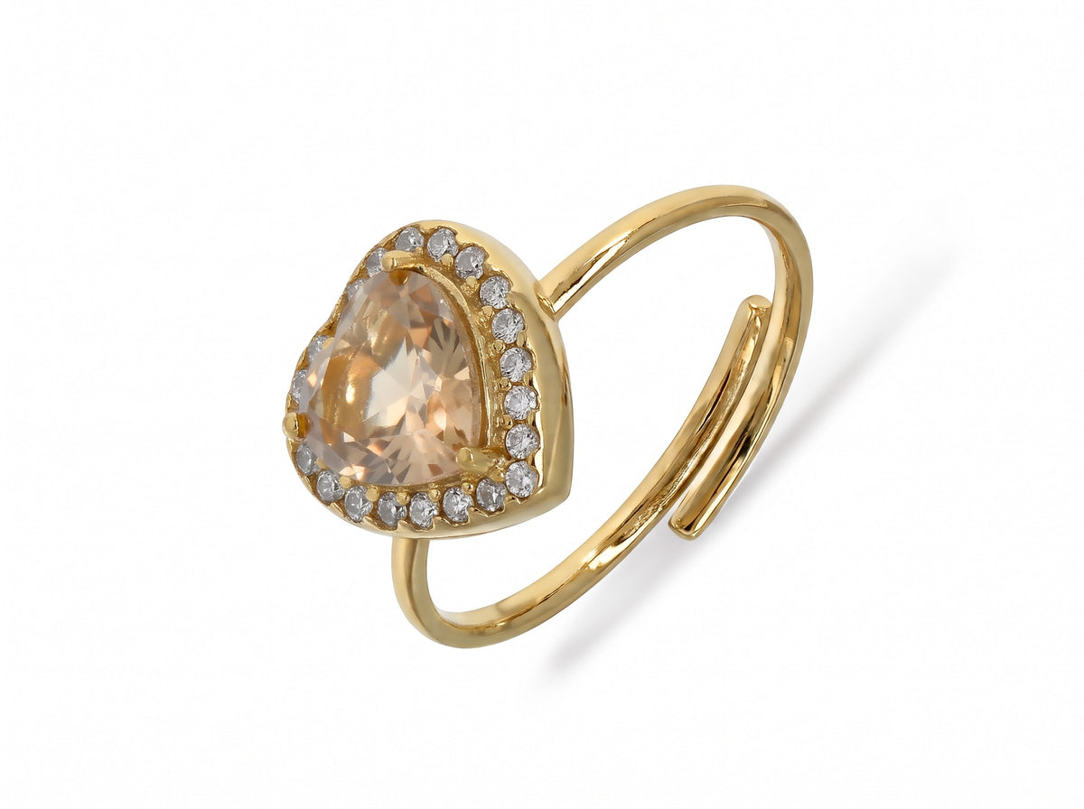 BLAIR ~ ACCIAIO INOSSIDABILE ~ Anello a cuore con Cubic Zirconia- Regolabile