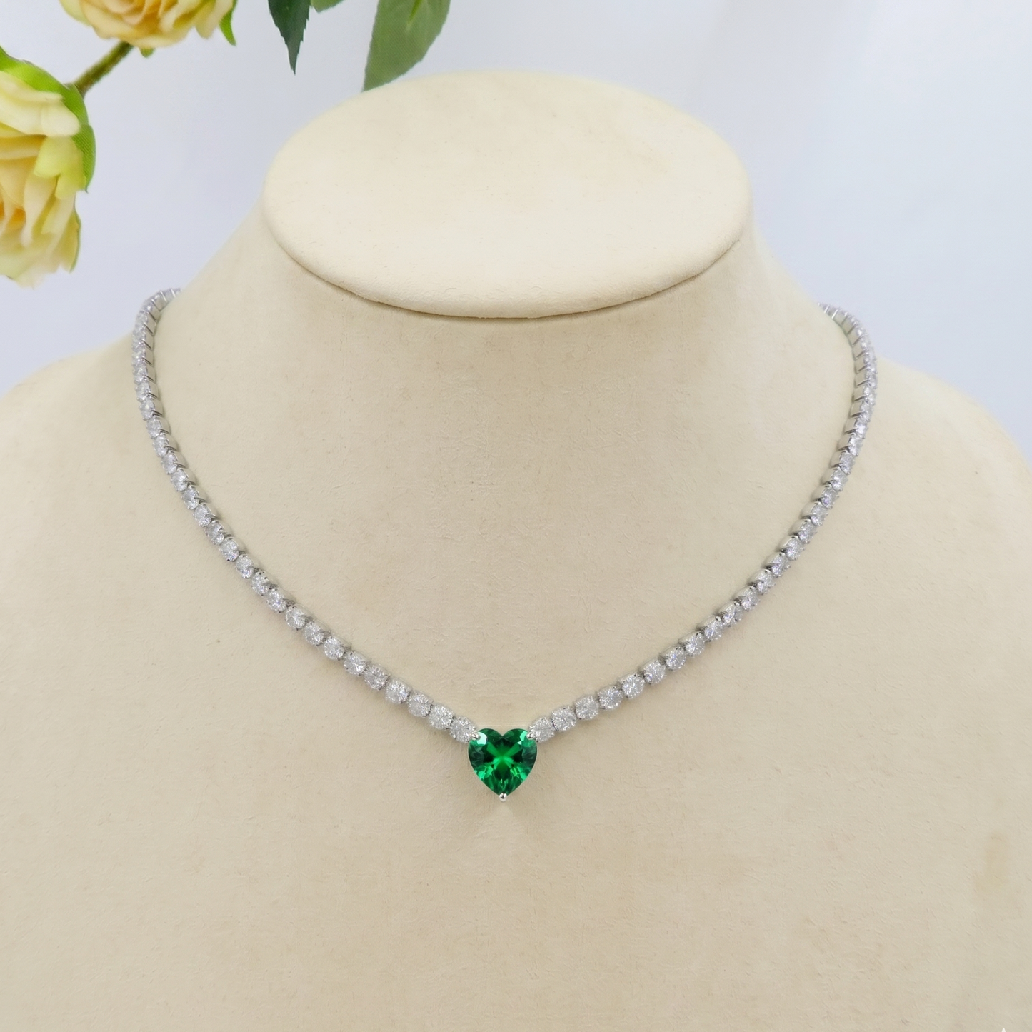 AURORA ~ ACCIAIO INOSSIDABILE - Choker tennis in cubic zirconia con cuore centrale