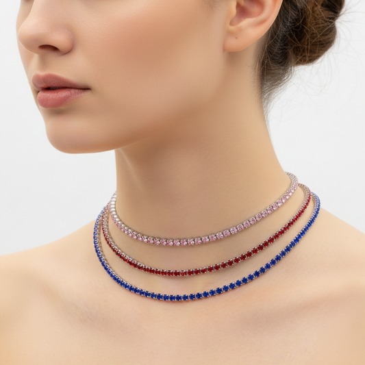 VEGAS ~ TENNIS CHOKER GIROCOLLO IN ACCIAIO INOSSIDABILE CON CUBIC  ZIRCONIA