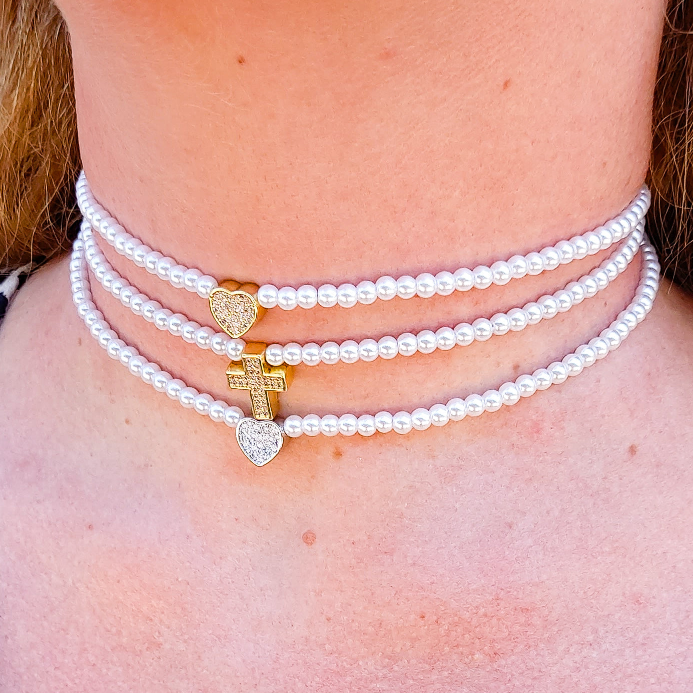 REBECCA CROSS - Choker perle con croce zirconata