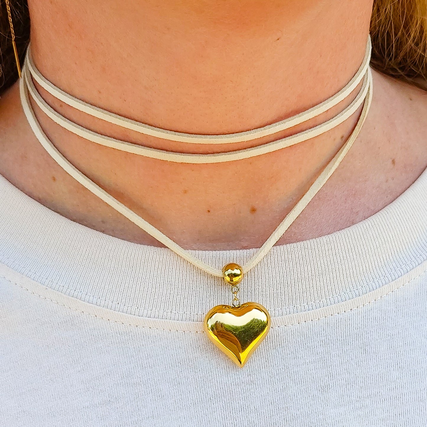LOVE SUMMER - 12 Colori Collana cuore bombè ACCIAIO INOSSIDABILE con cordino camoscio