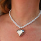 PEARLS BIG LOVE ~ ACCIAIO INOSSIDABILE - Collana perle 8mm ciondolo cuore bombè