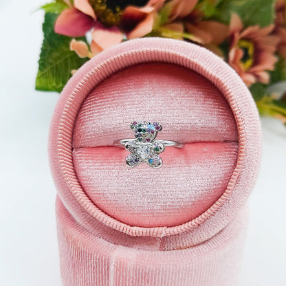 TEDDY CRYSTAL - Anello orsetto zirconato regolabile in ACCIAIO inossidabile con cubic zirconia