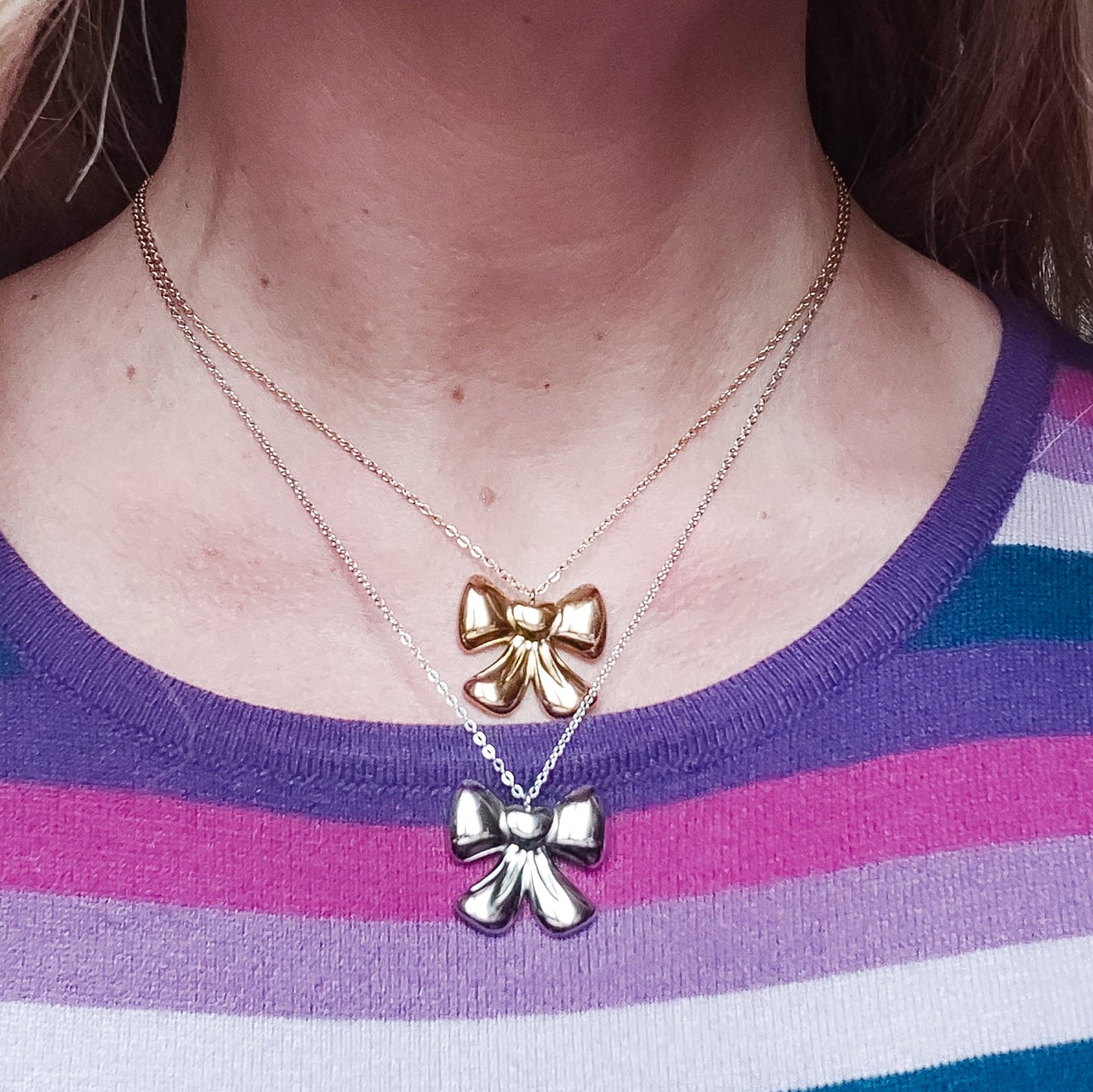BOW 🎀 ~ ACCIAIO INOSSIDABILE - Collana ciondolo fiocco bombè