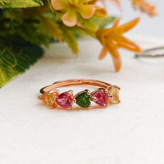 SHANTAY ~ Anello regolabile ARGENTO 925 in tormalina naturale a forma di cuore
