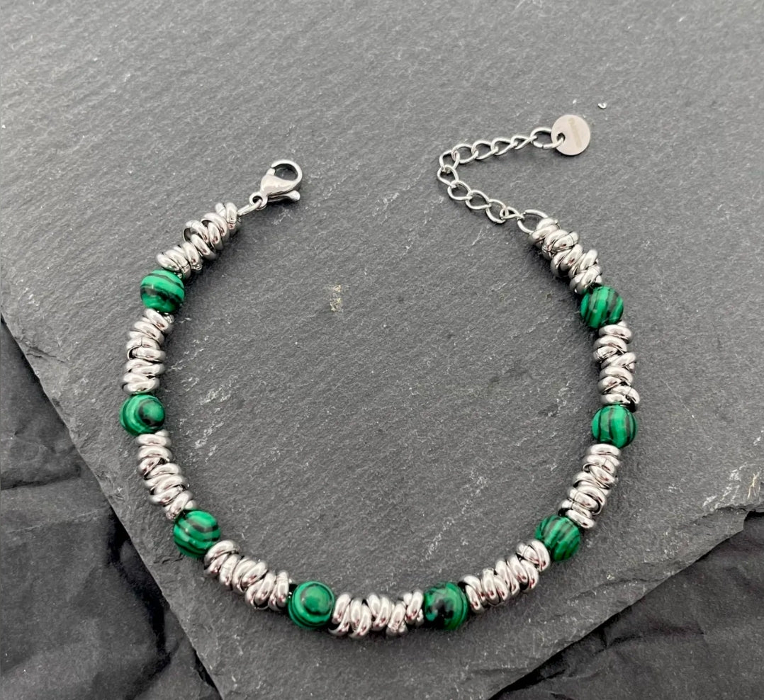 Bracciale uomo catena NODINI ACCIAIO INOSSIDABILE + perle black