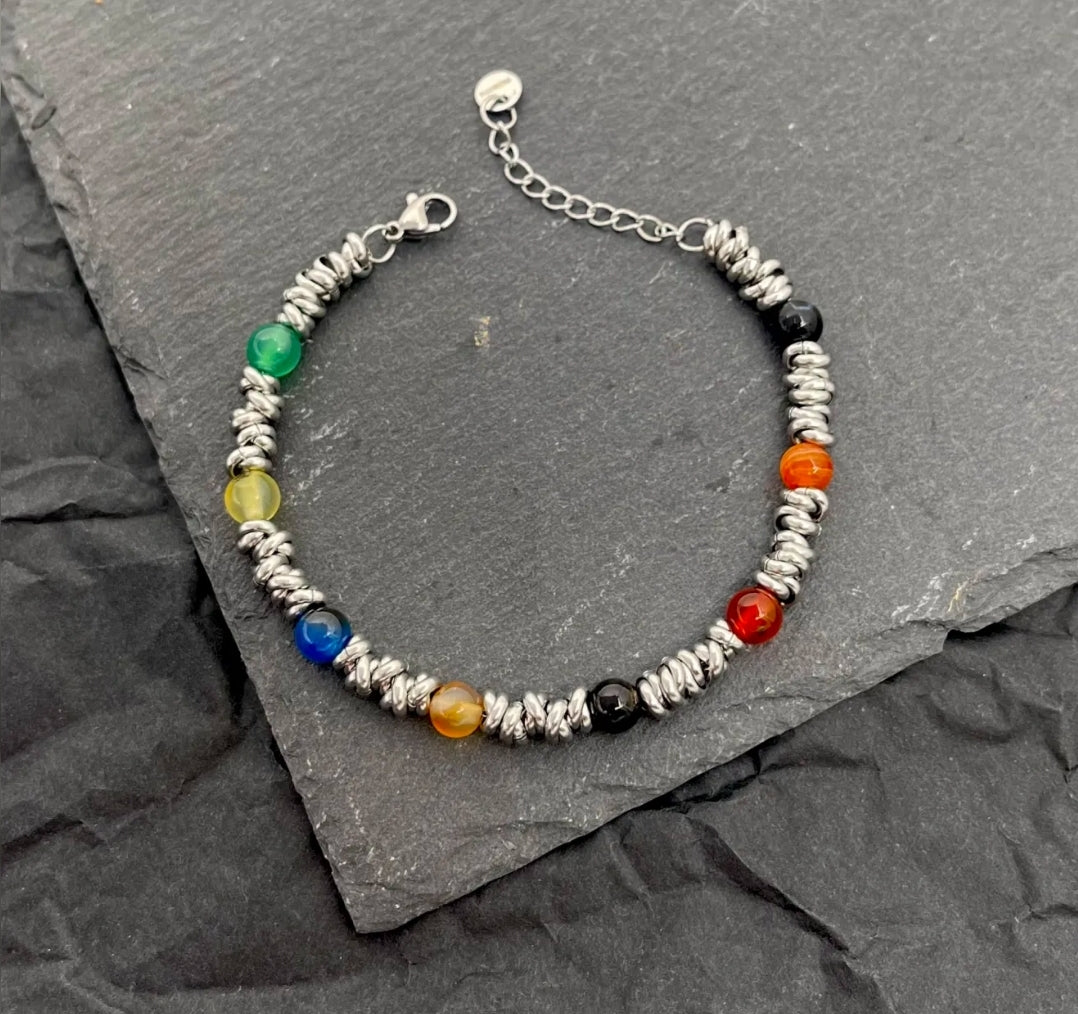 Bracciale uomo catena NODINI ACCIAIO INOSSIDABILE + perle black