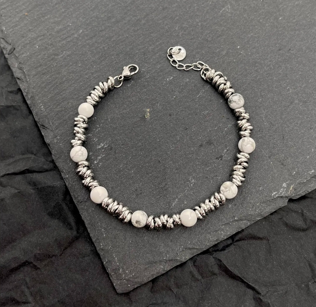 Bracciale uomo catena NODINI ACCIAIO INOSSIDABILE + perle black