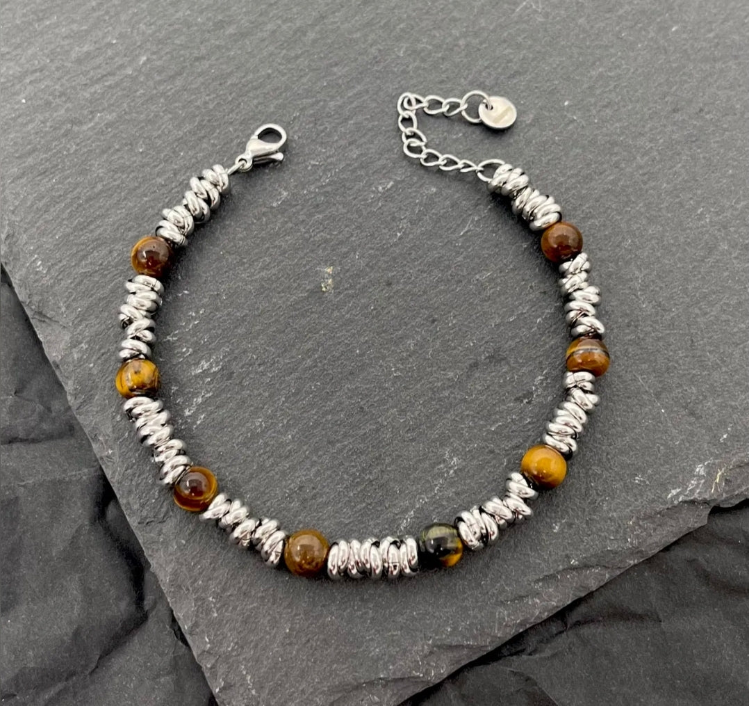 Bracciale uomo catena NODINI ACCIAIO INOSSIDABILE + perle black