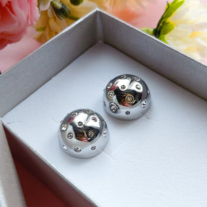 VIVIENNE CRYSTAL - ACCIAIO INOSSIDABILE ~ Paio Orecchini bottone + cubic zirconia