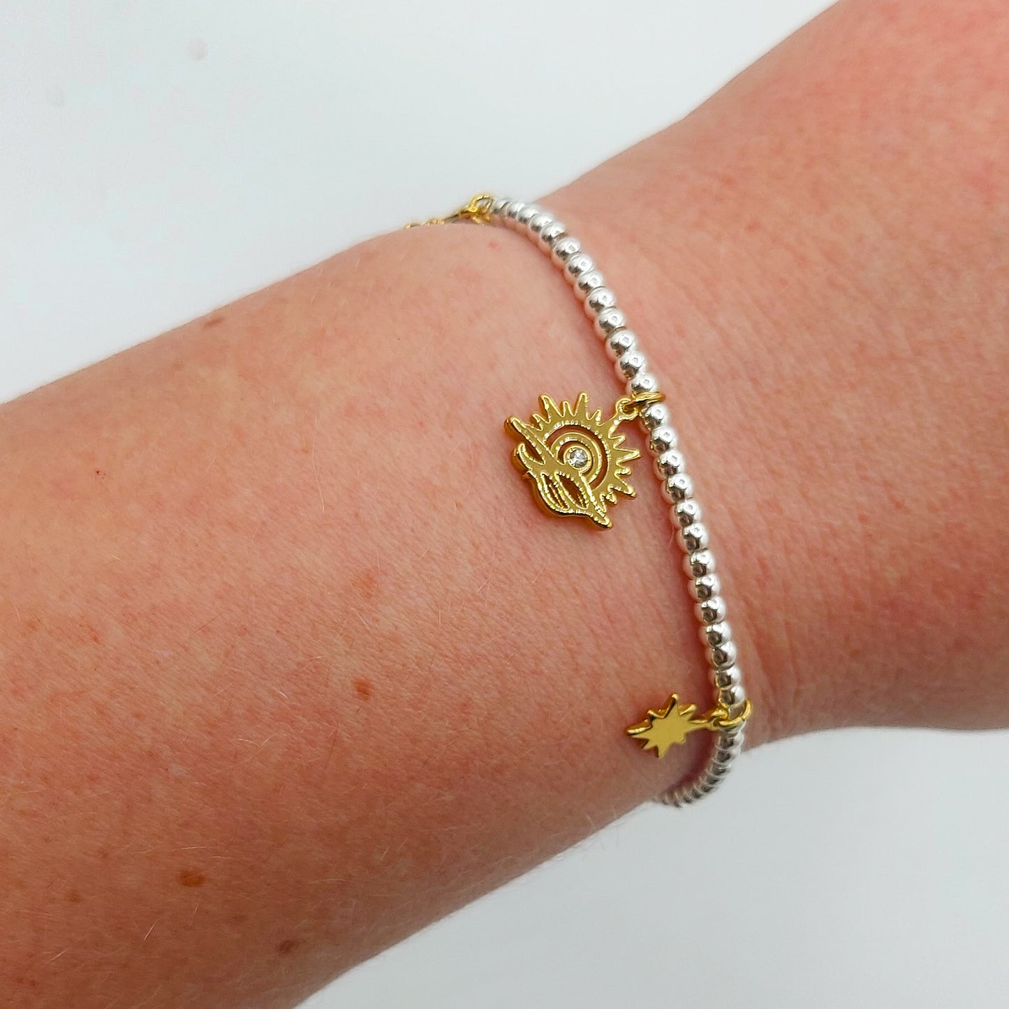 SUNSET Bracciale mini pallini bagnato ARGENTO con pendenti ~ in ACCIAIO INOSSIDABILE