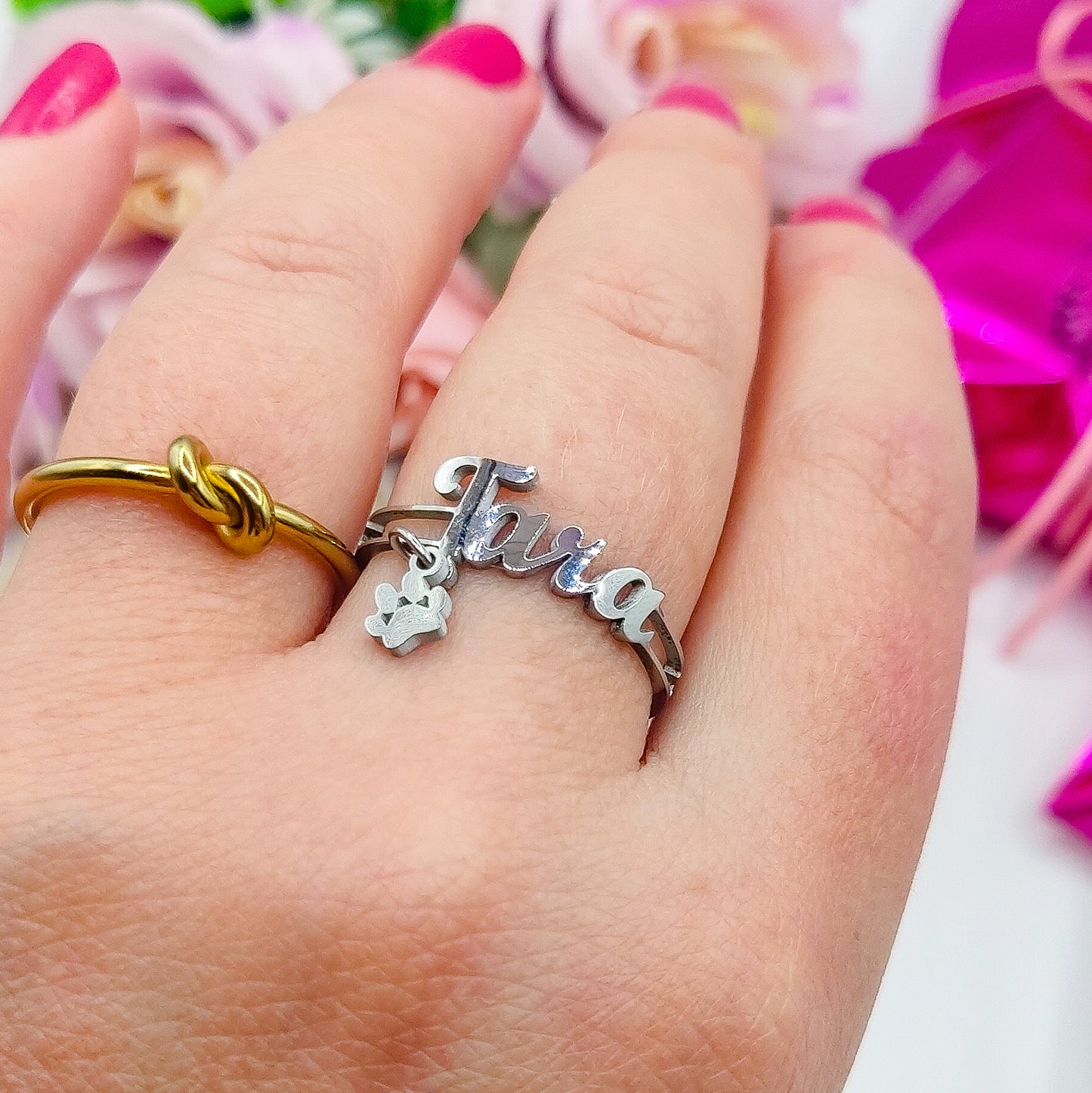 Anello Nome PERSONALIZZATO 🐾 Zampa - ACCIAIO INOSSIDABILE regolabile
