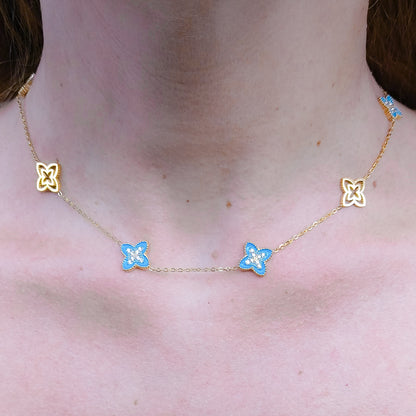 LILY SHINE ~ Collana flowers in ACCIAIO inossidabile smaltato + cubic zirconia