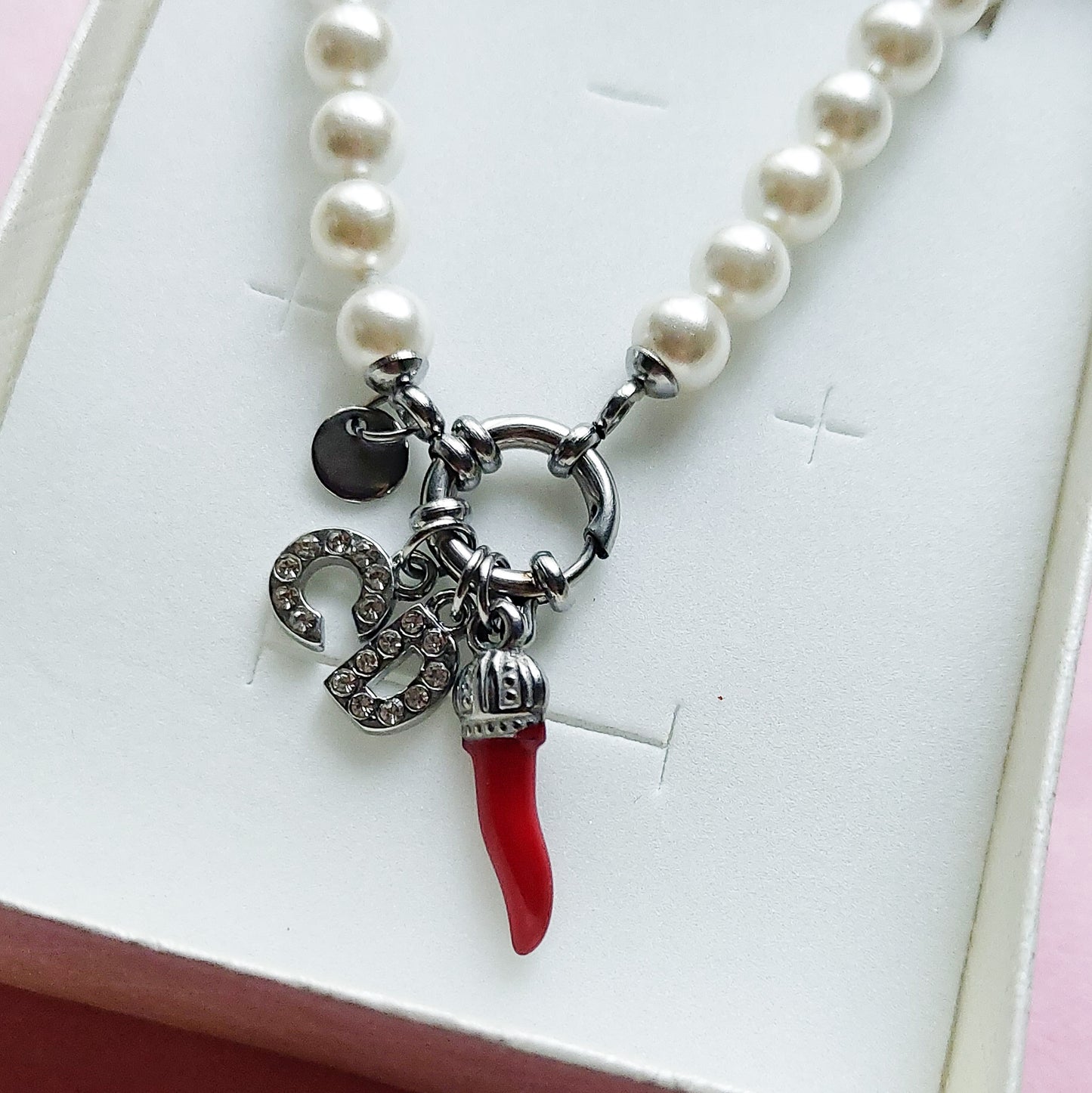 Collana perla PERSONALIZZATA ~ Timone con Doppia INIZIALE Zirconata in Acciaio inossidabile