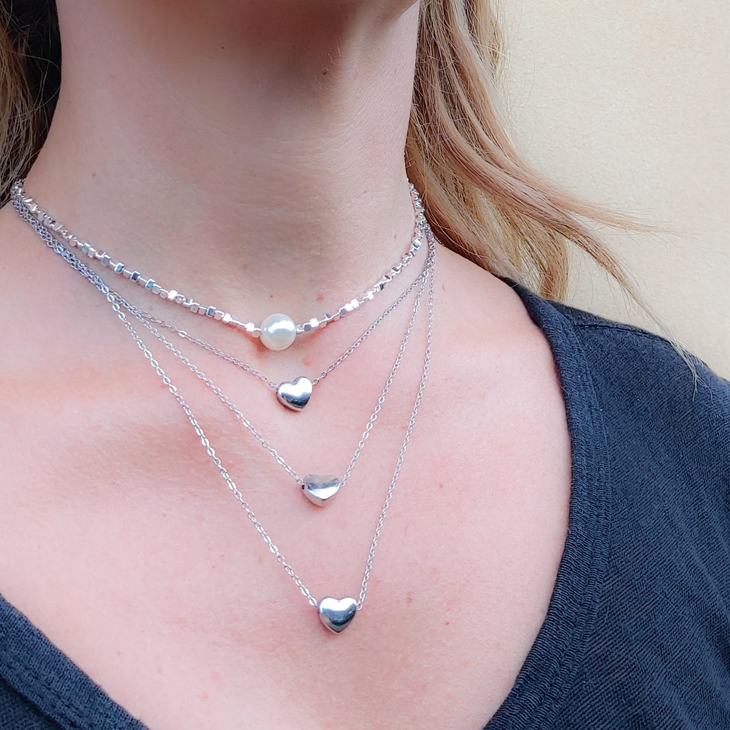 CUBETTI PEARL bagnato ARGENTO ~ Collana in ACCIAIO INOSSIDABILE