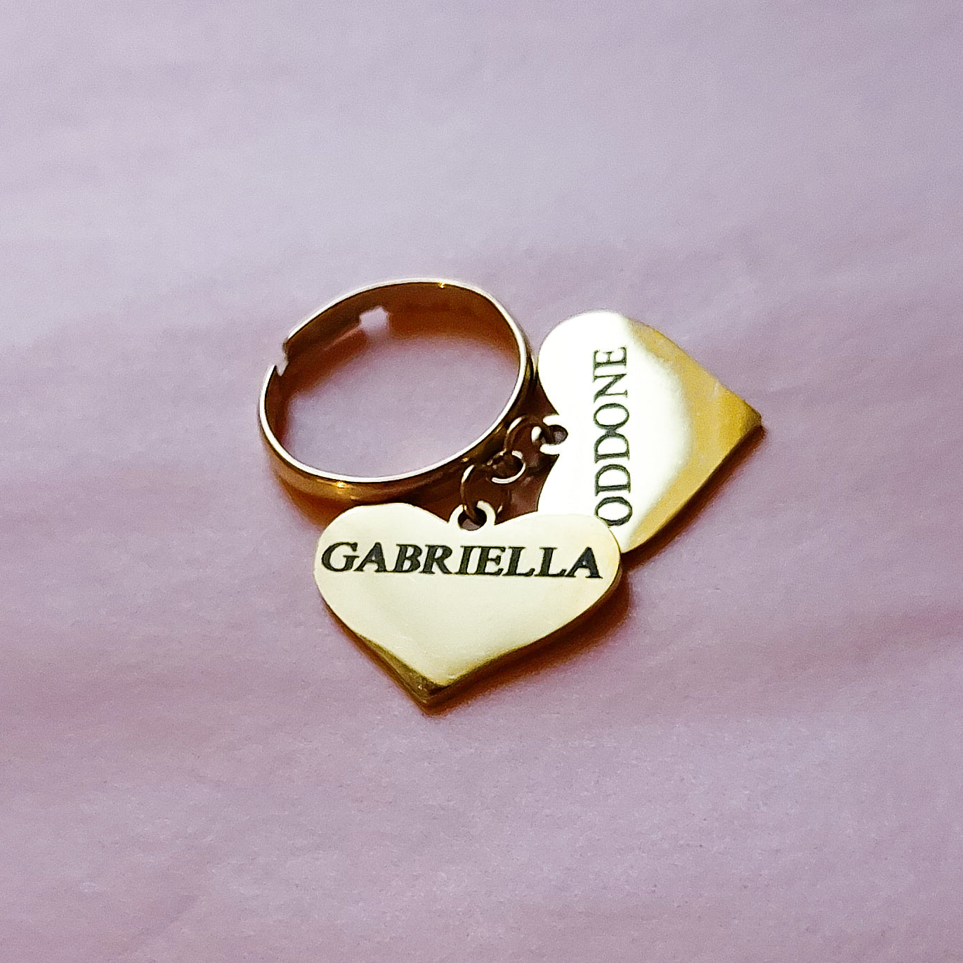 Big Hearts Ring - PERSONALIZZAMI ~ Anello doppio cuore pendente in acciaio inossidabile + INCISIONE PERSONALIZZATA