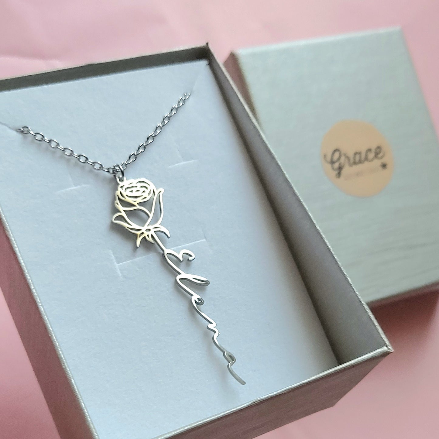 MAMMA FLOWERS Collana Nome Personalizzato in ACCIAIO Inossidabile