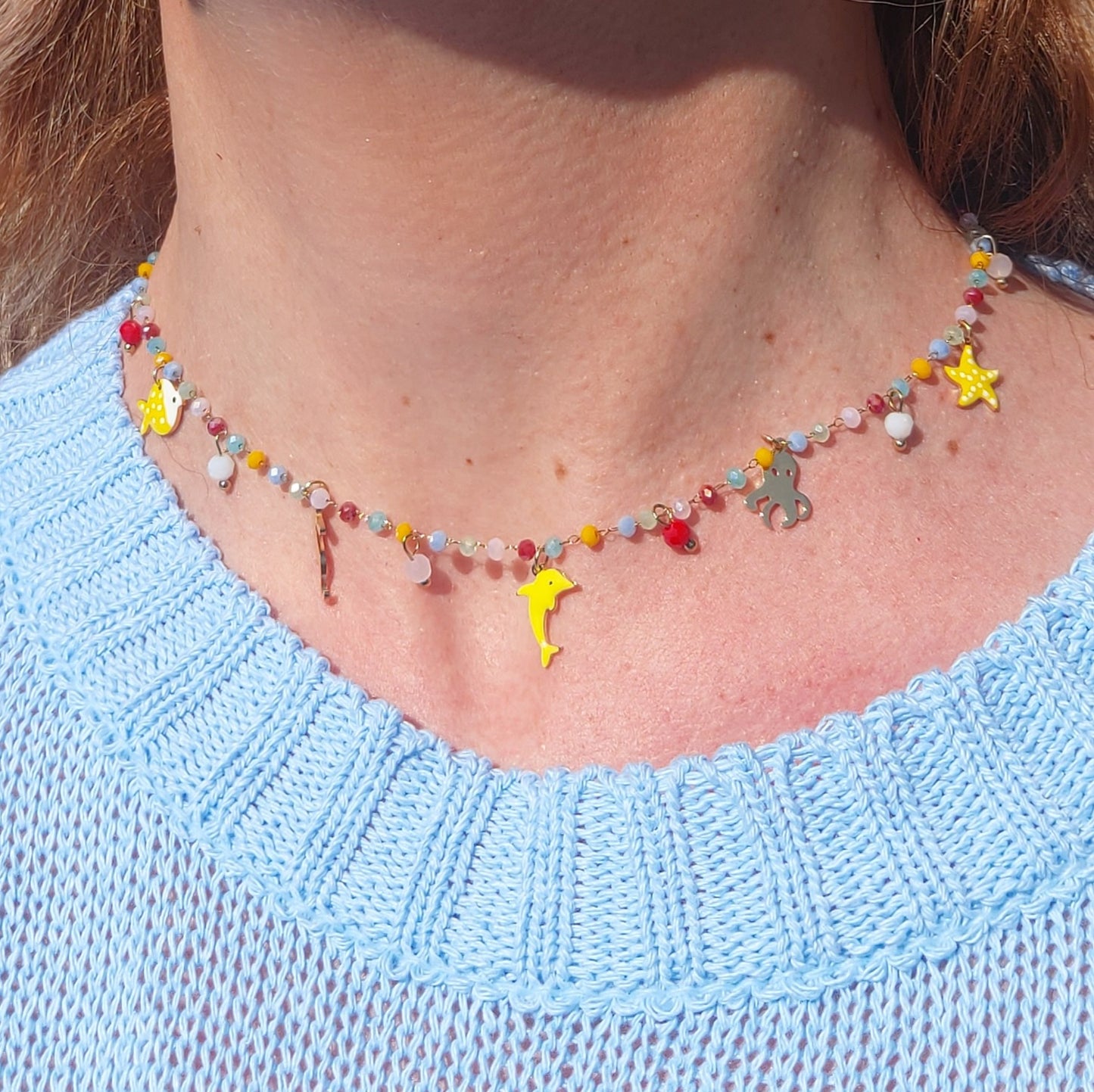 FLORIDA ~ Collana ACCIAIO INOSSIDABILE con cristalli e ciondoli marini