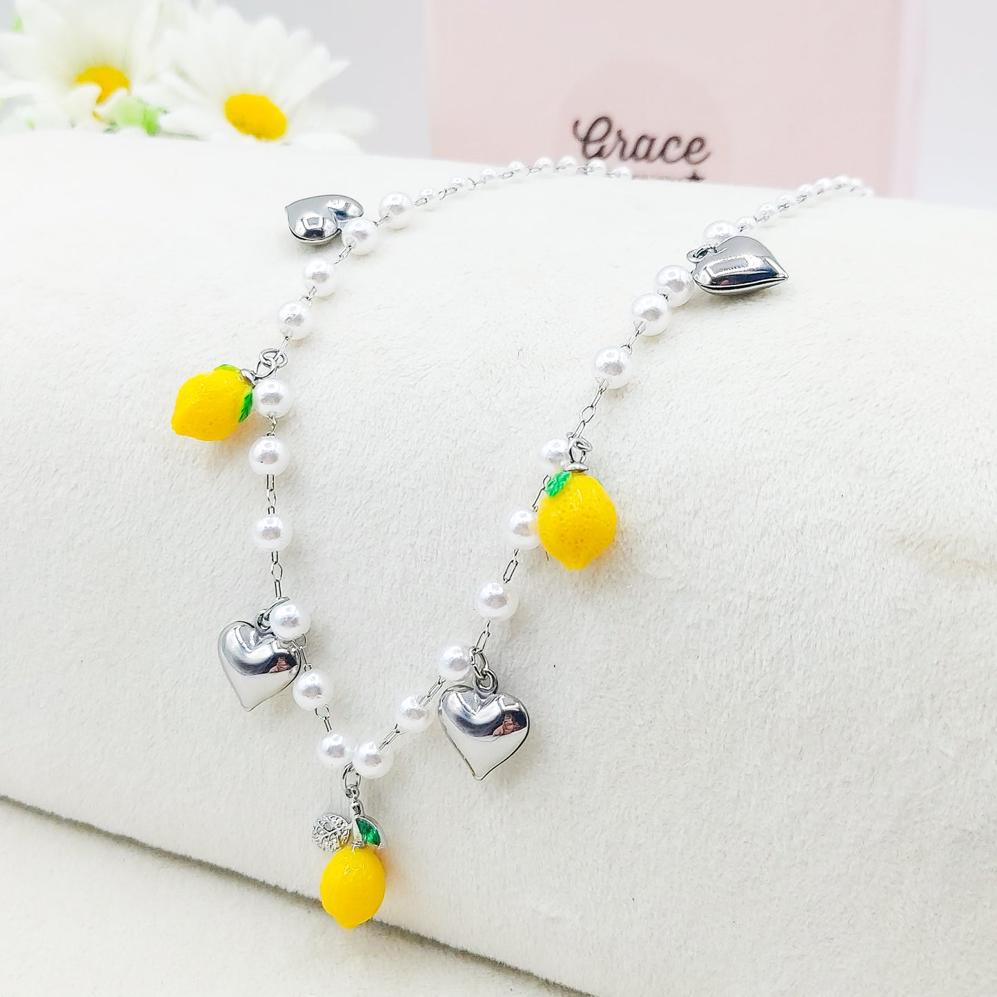 LEMONS PEARLS COLLANA - ACCIAIO inossidabile - Collana catena charms frutta LIMONI