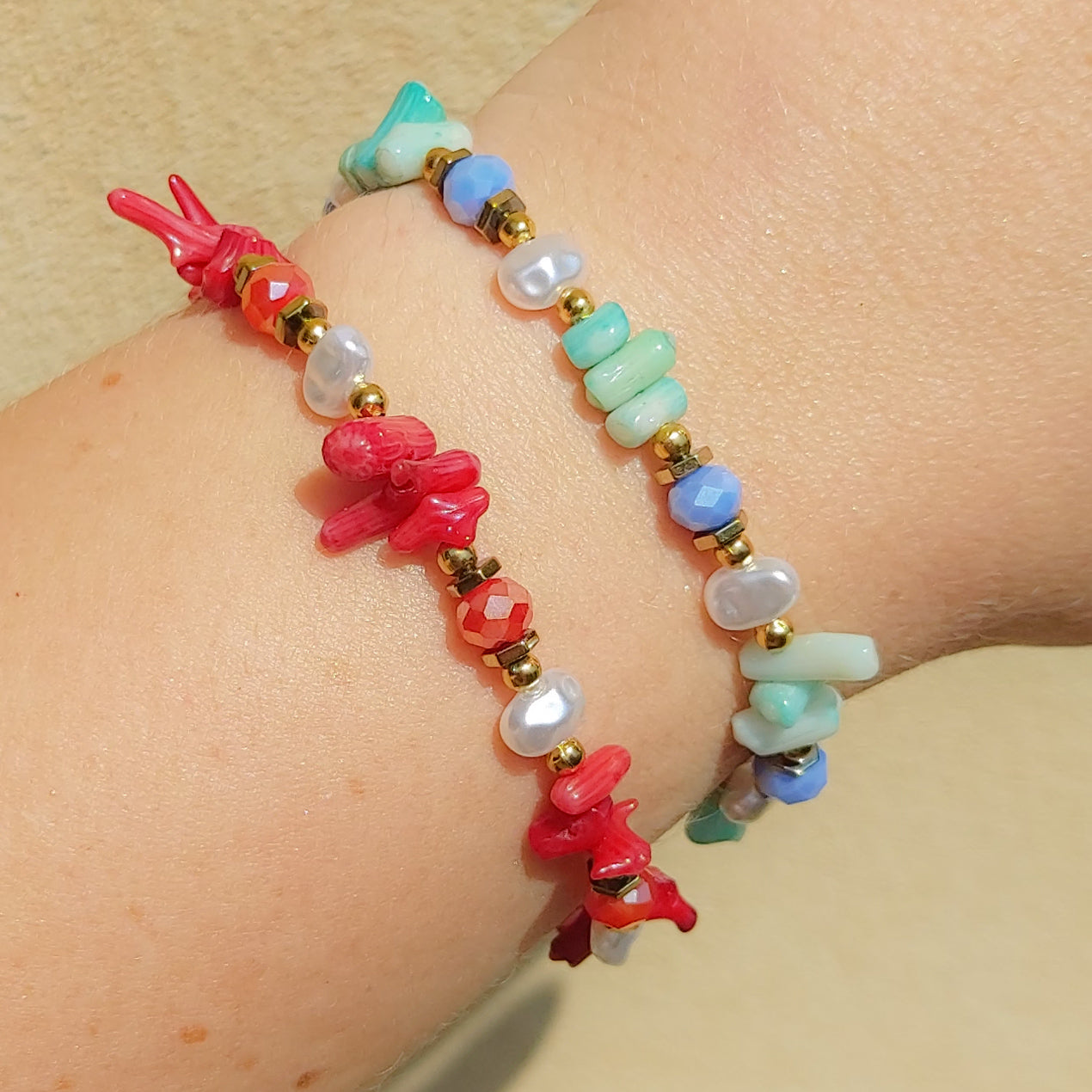 CORAL - ACCIAIO inossidabile - Bracciale con perle barocche, turchesi e coralli