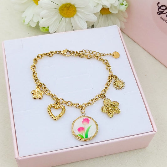Héloise  Bracciale con charms fiori vintage e frutta - ACCIAIO INOSSIDABILE