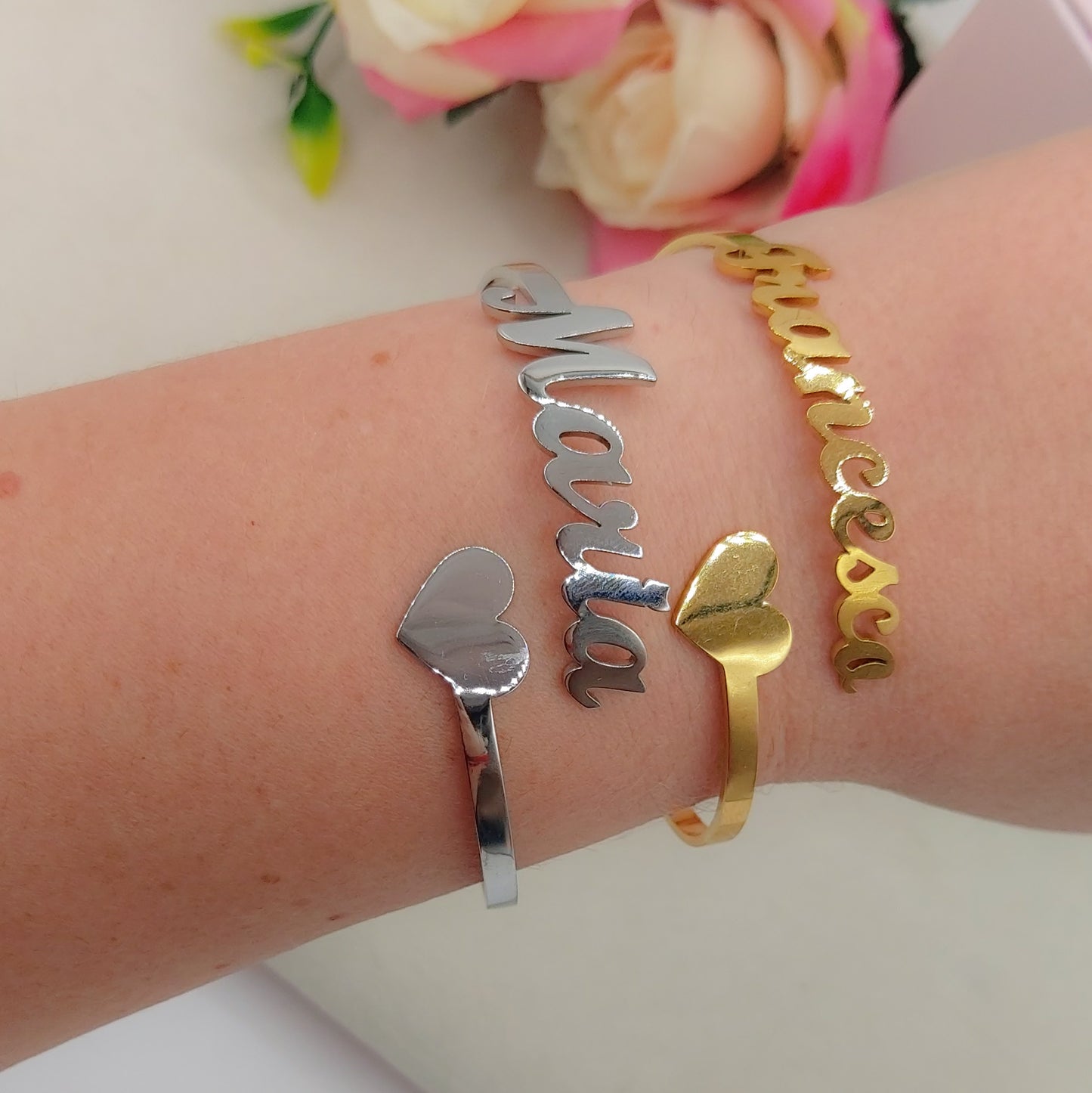 SWEET ♥ NAME Bracciale MANETTA Nome PERSONALIZZATO in Acciaio Inossidabile