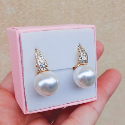 CELIA ~ orecchini mini cerchi BOMBè con cubic zirconia  e perla