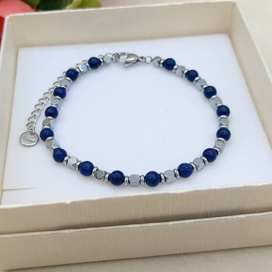 Bracciale uomo perle lapislazzuli + nodini ACCIAIO INOSSIDABILE