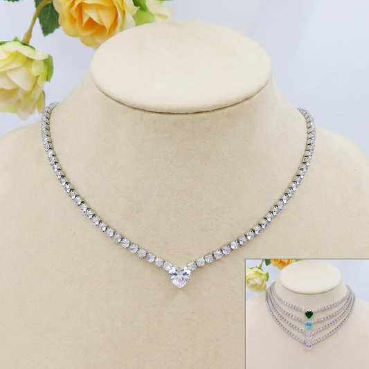 AURORA ~ ACCIAIO INOSSIDABILE - Choker tennis in cubic zirconia con cuore centrale