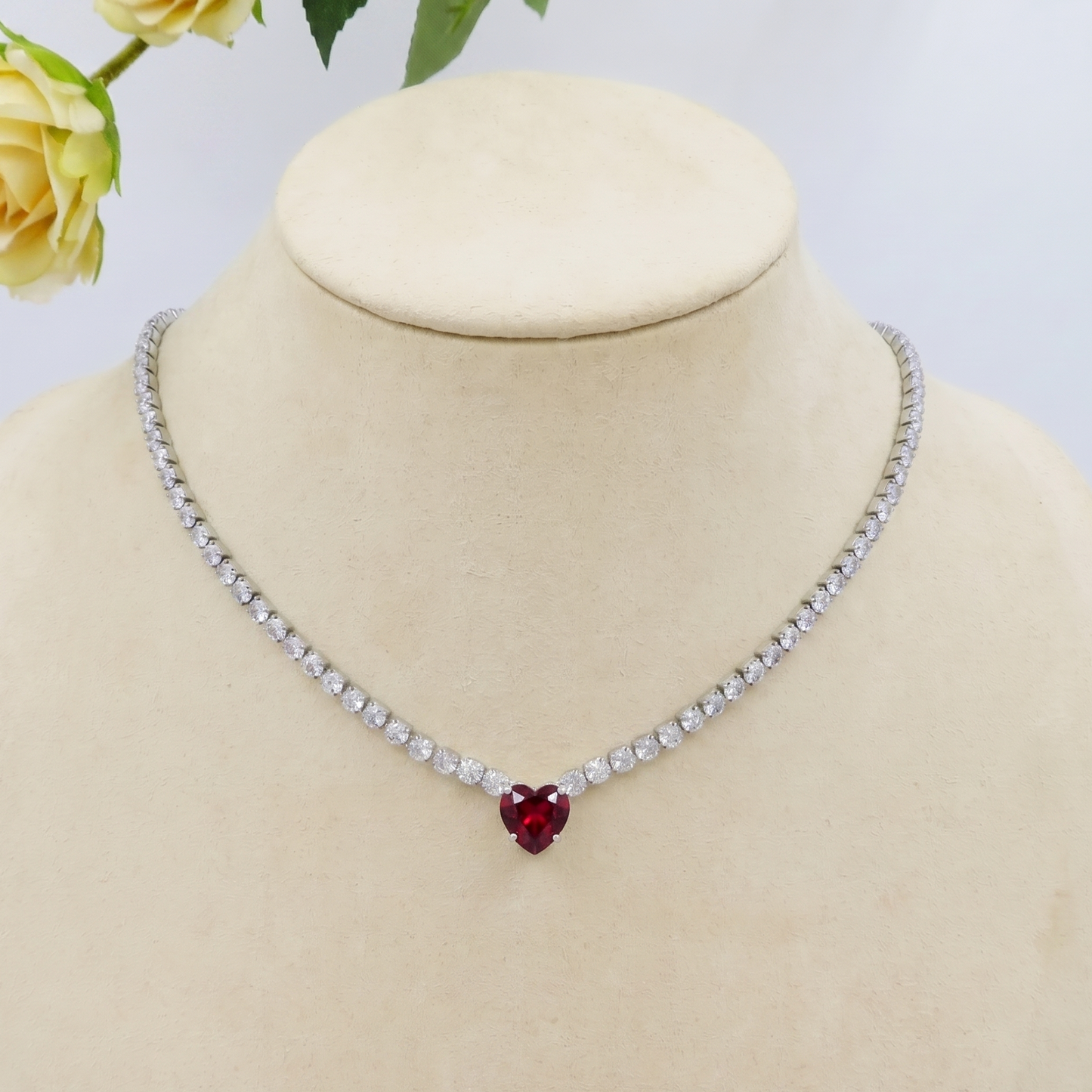 AURORA ~ ACCIAIO INOSSIDABILE - Choker tennis in cubic zirconia con cuore centrale