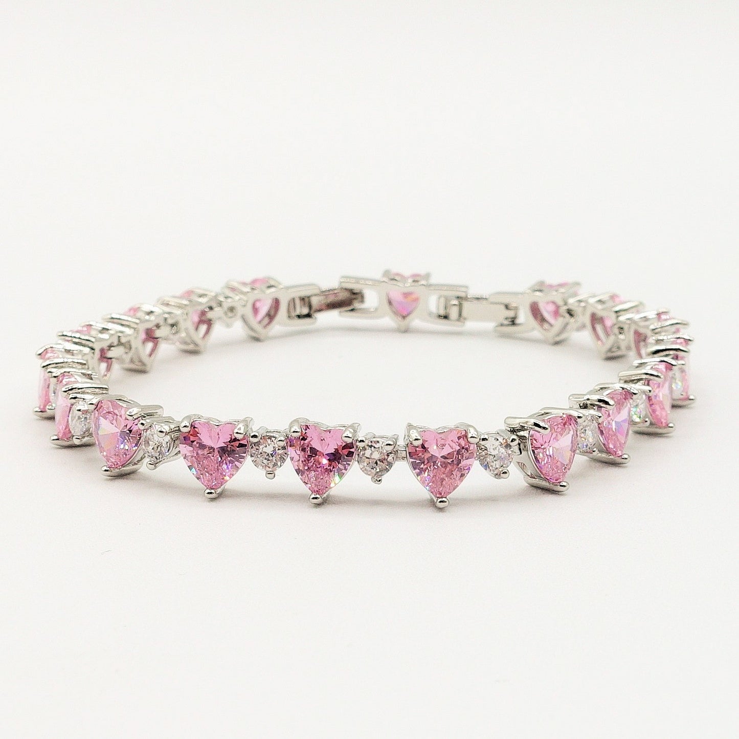 CHERIE - bracciale tennis con cubic zirconia a forma di cuori alternati