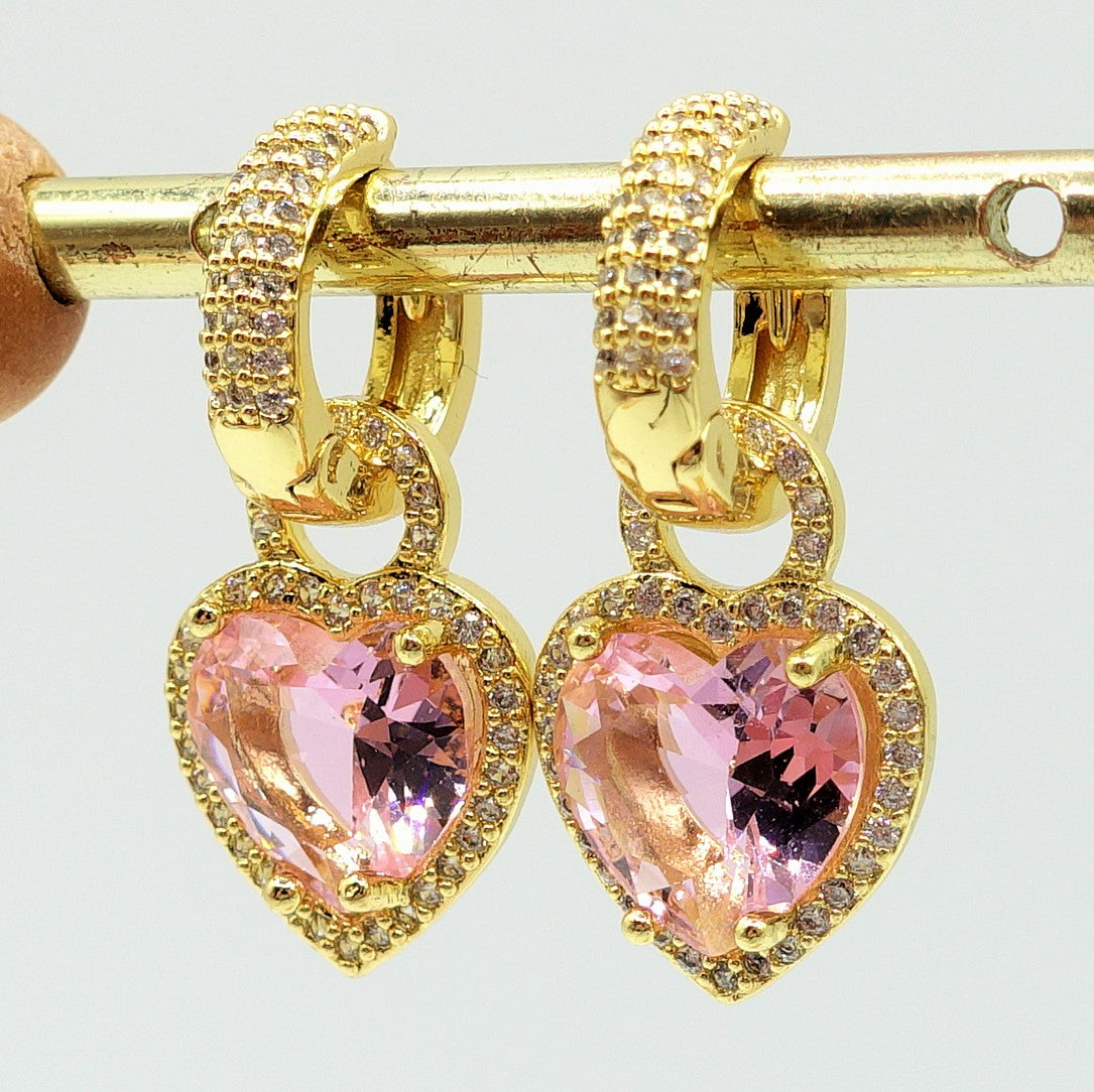 AURORA HOOPS ~ Orecchini mini cerchi zirconati FULL in Cubic Zirconia a forma di cuore