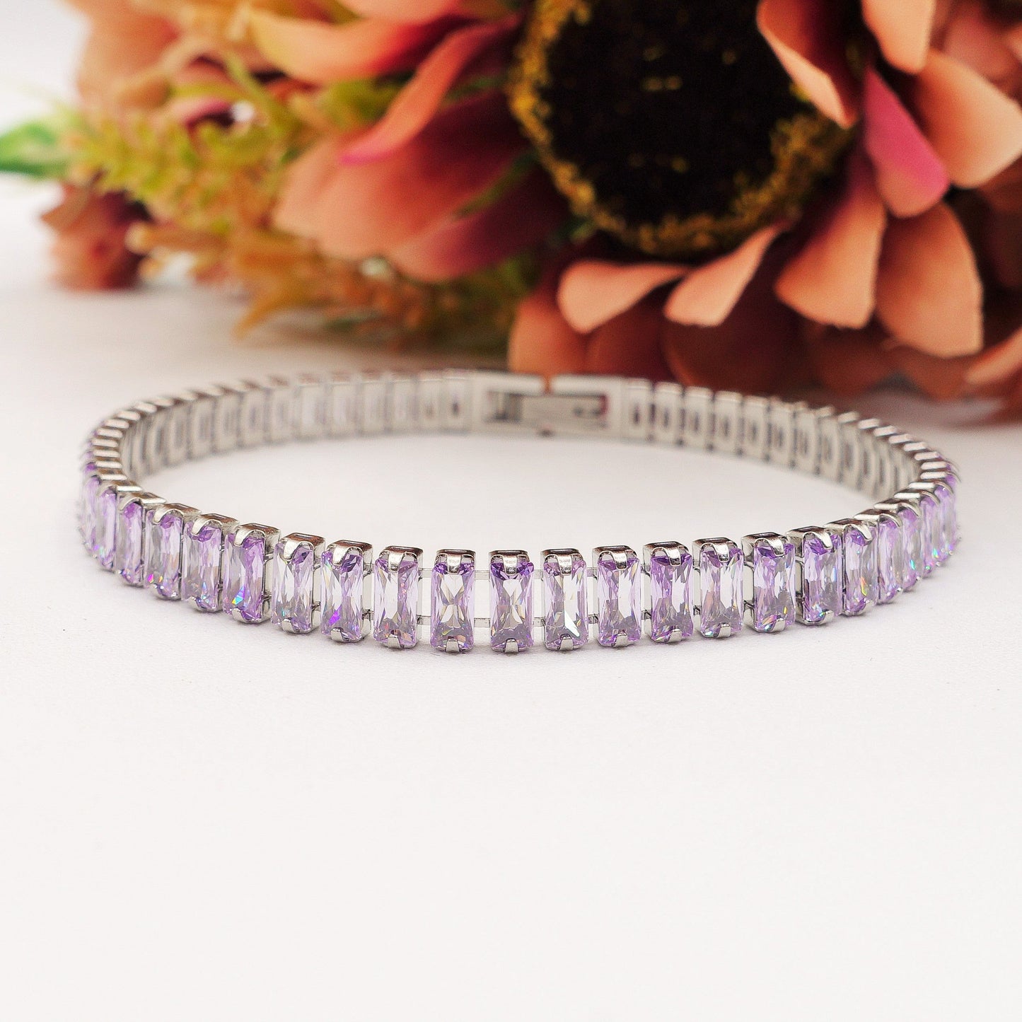 JULIANNE ~ BRACCIALE Tennis 9 Colori - in ACCIAIO INOSSIDABILE con Cubic Zirconia Taglio baguette